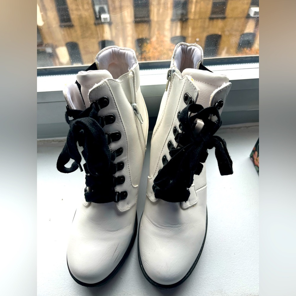 White heeled booties